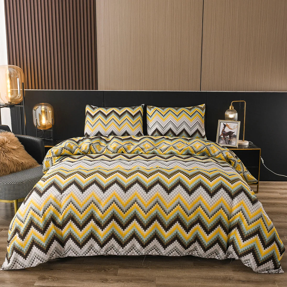 Boho Geometric Duvet Cover Set – Wendbares 3-teiliges Set in Twin und King Größe mit Streifen-/Chevron-Muster – Luxuriöses, Weiches Bettwäsche-Set