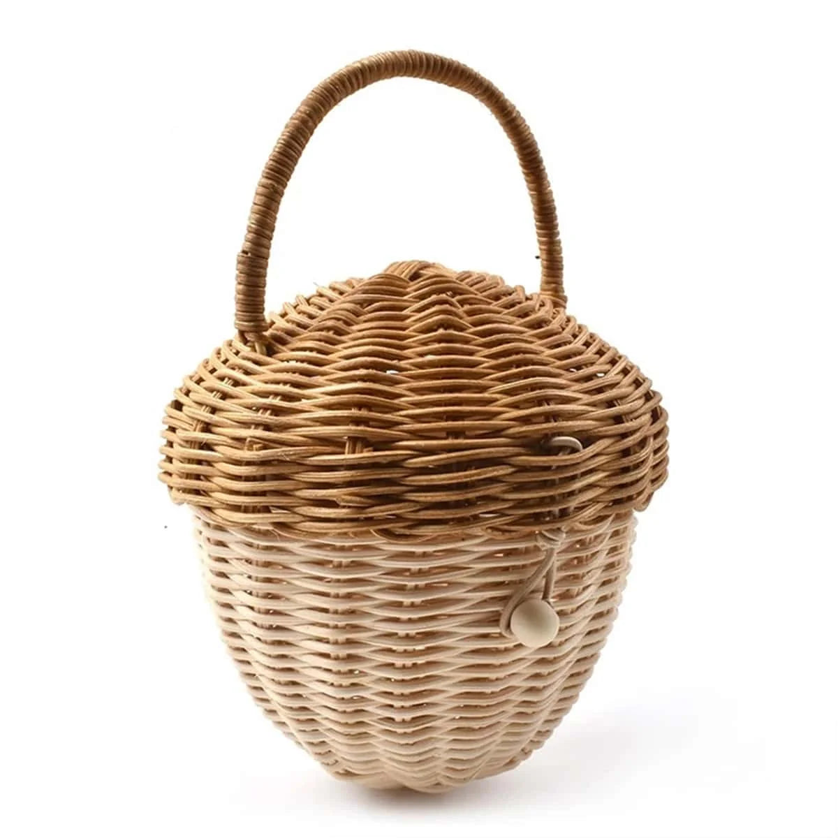 Handgefertigter Castle Mushroom Rattan Korb – Vielseitige Picknicktasche, Strandtasche und Kinderhandtasche aus Rattan