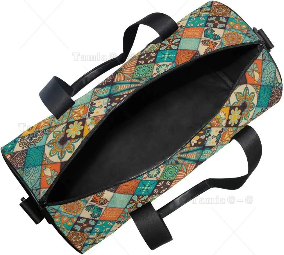 Bohemian Mandala Patchwork Sporttasche – Vielseitige Reise-, Fitnessstudio- und Schultertasche für Männer, Frauen und Kinder