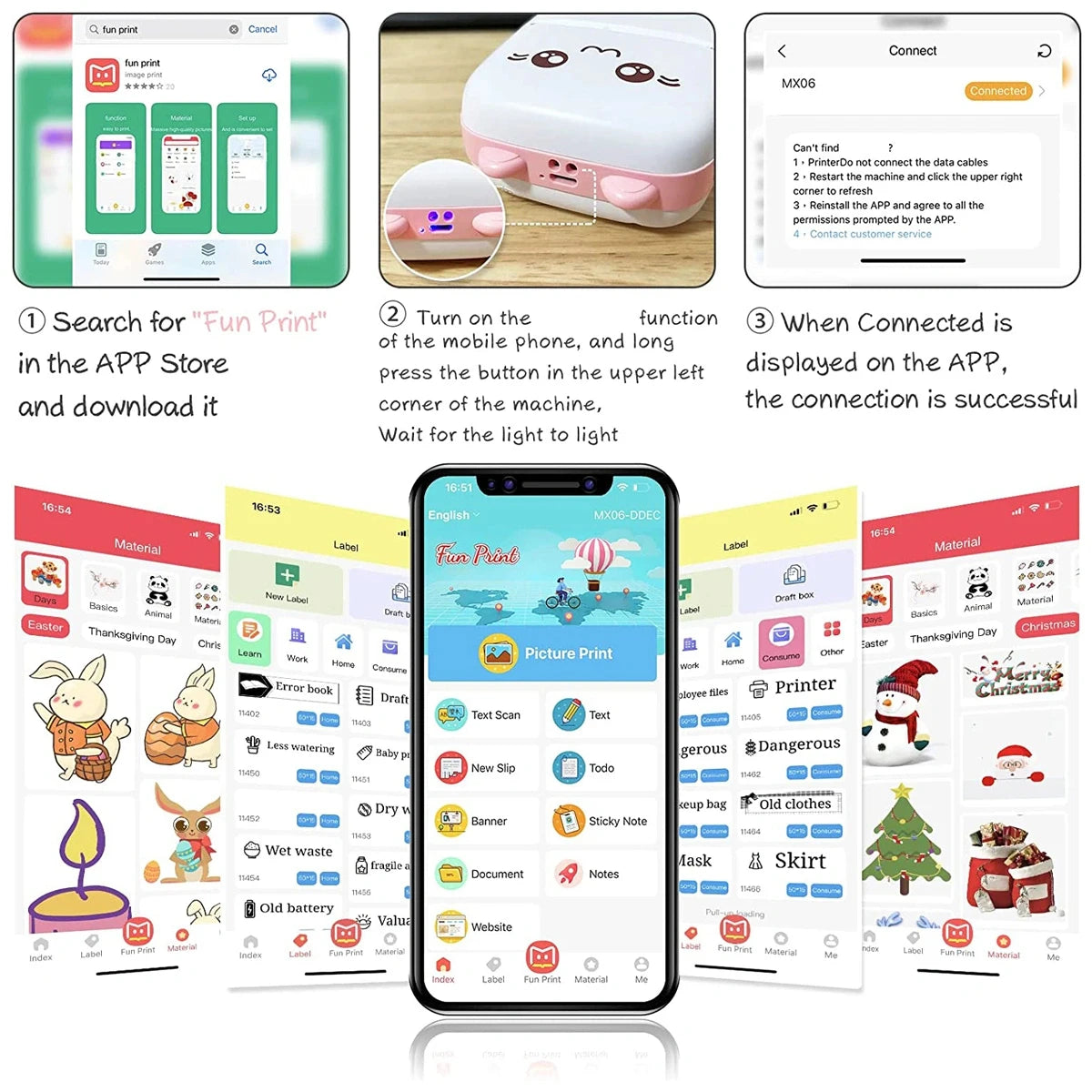 Mini HD Tragbarer Thermodrucker – Bluetooth Etikettendrucker für Studenten, Fehlernotizen und Taschen-Druck ohne Tinte