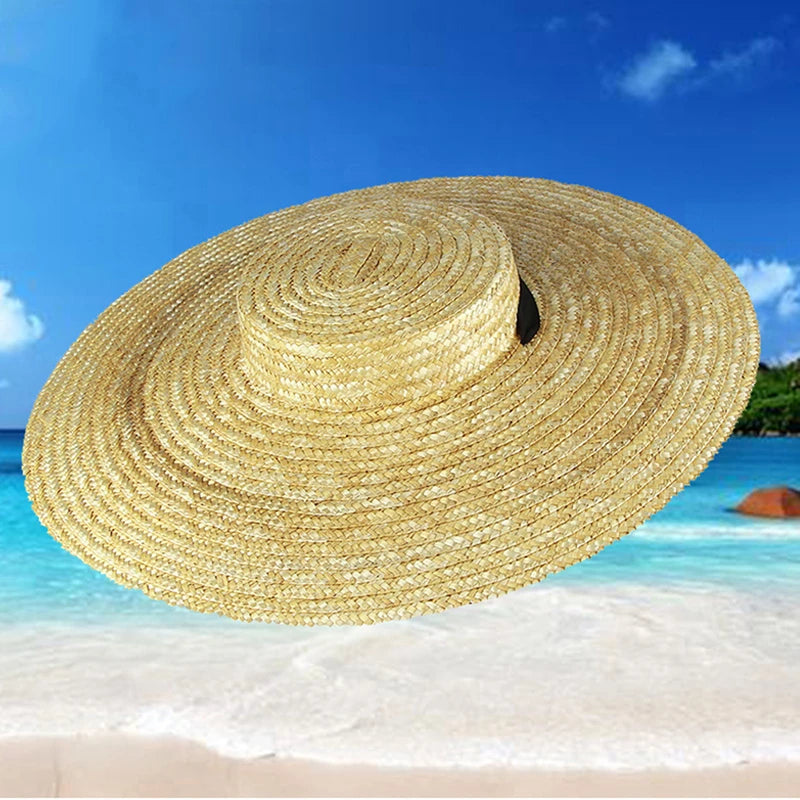 Sommerlicher Strohhut für Damen mit Breiter Krempe und Langem Band – Eleganter Beach Hat mit UV-Schutz