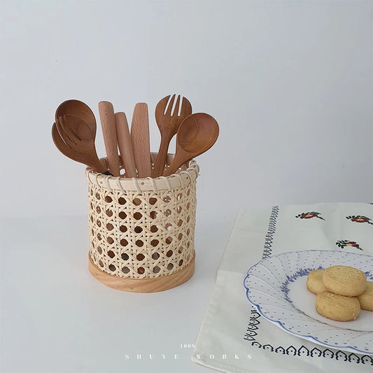 Handgewebter Rattan Aufbewahrungskorb – Vielseitiger Chopsticks Holder und Küchenorganizer