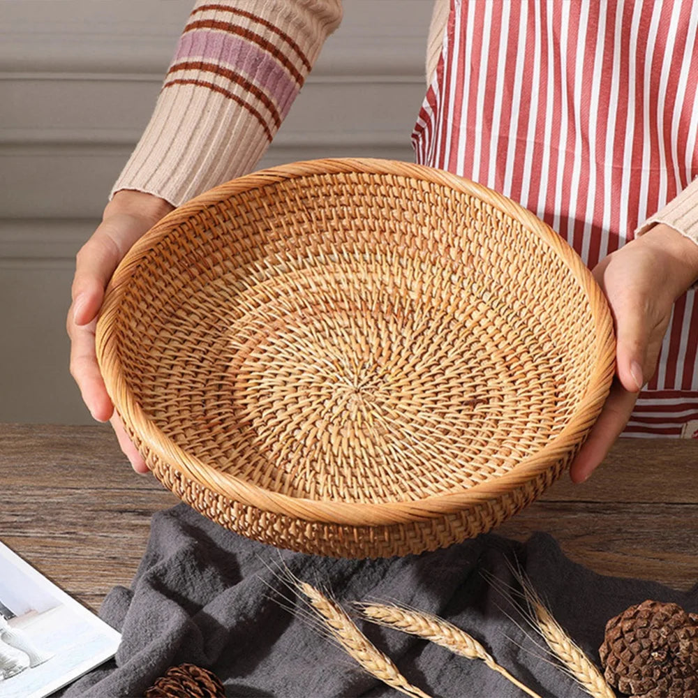 Runder Rattan Obstkorb – Natürlicher Weidenkorb für Obst, Brot & Dekoration im Boho-Stil
