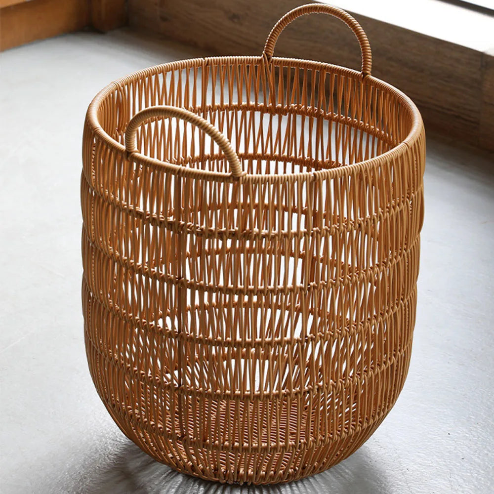 Handgefertigter PP Rattan Wäschekorb Groß - Wasserfest mit Griffen für Kleidung, Spielzeug und Badezimmer-Aufbewahrung