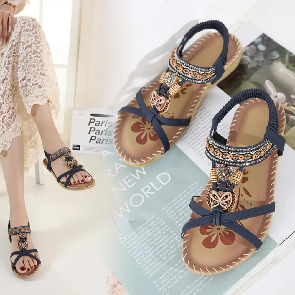 Stylische Boho-Sandalen für Damen – Atmungsaktive, Anti-Rutsch Sandalen mit Perlen und Strasssteinen für den Sommer