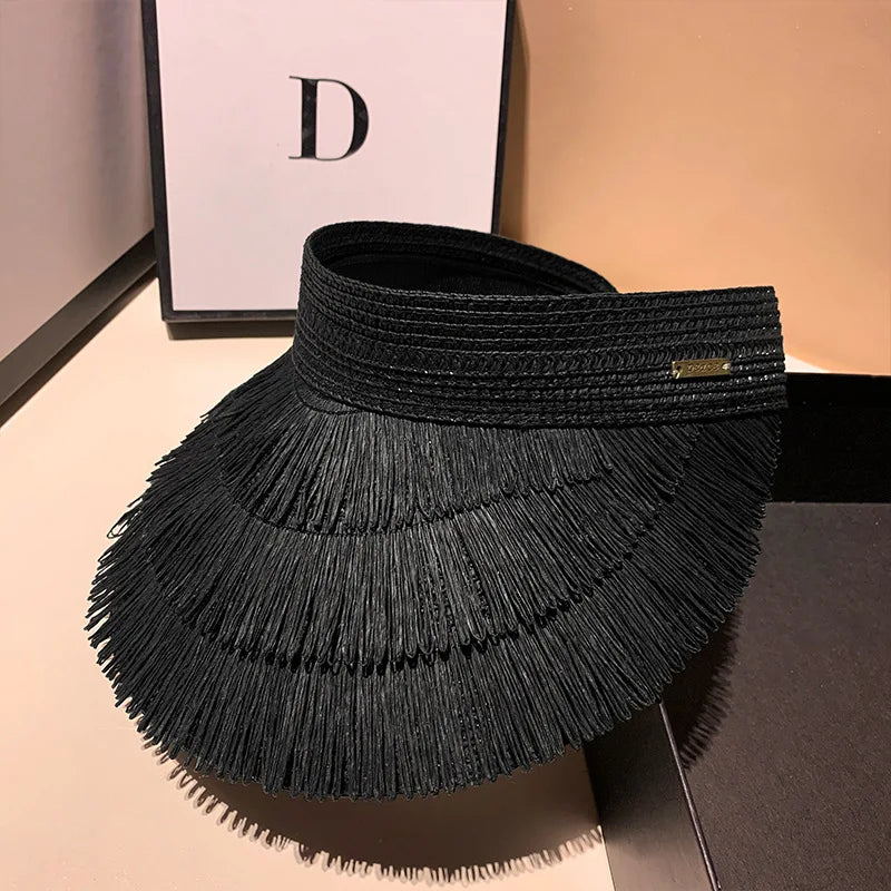 Designer Strohhut für Damen mit Fransen – UV-Schutz, Sommerlicher Beach Hat für Outdoor und Sonne