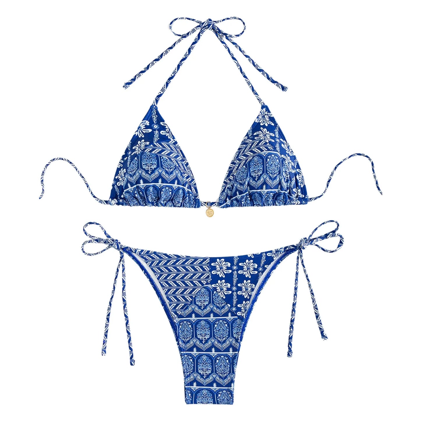 Elegantes Women's Bikini Set im Boho-Stil mit Floral Print – Sexy Triangle Bikinis mit Halterneck und Zweiteiligem Swimsuit