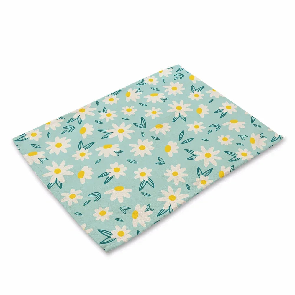 Boho Blumen Tischset – 4er Set, Baumwolle-Leinen, Boho Stil, Ideal für Esszimmer & Küche, 45x32cm