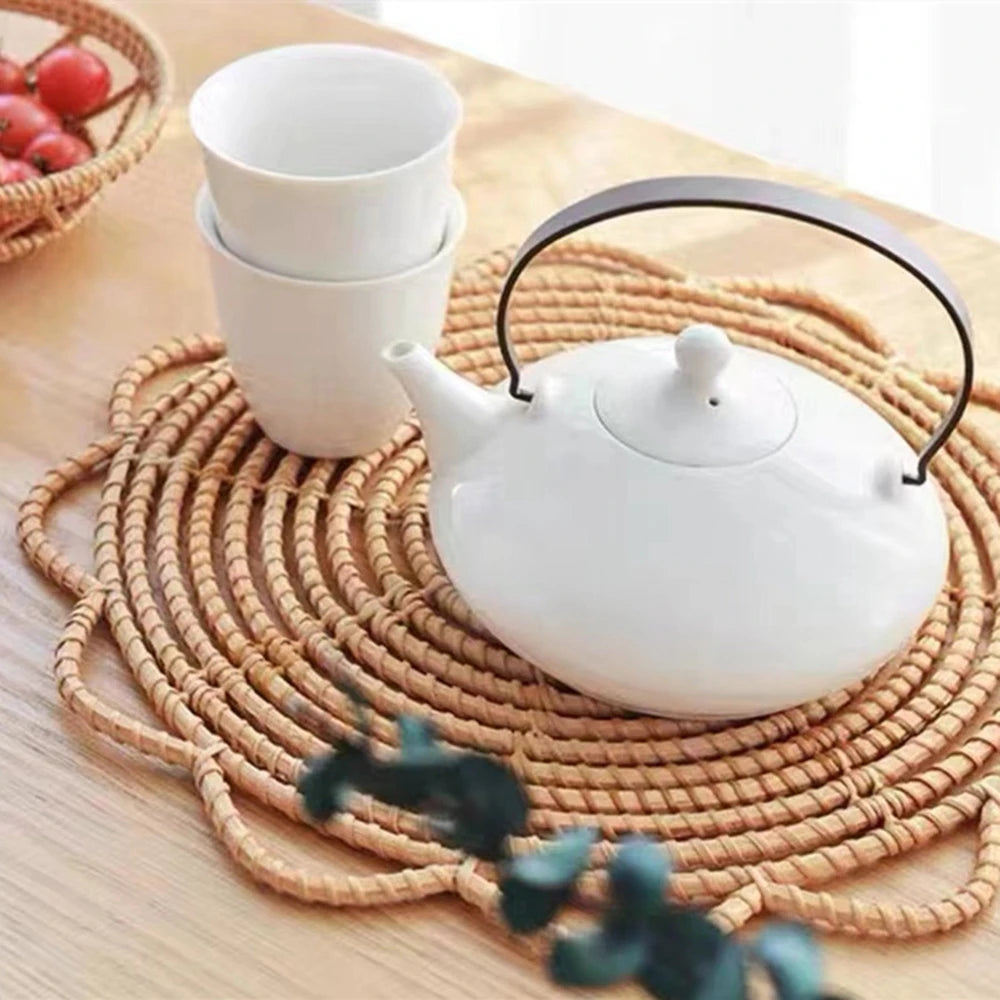 Handgefertigte Rattan Macrame Platzsets – Boho Coaster mit Fransen für Esszimmer, Küche & Hochzeitsdekoration