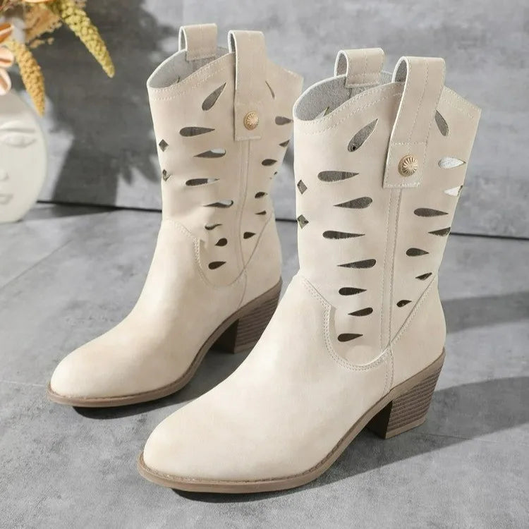 Damen Ankle Boots – Trendige Western Chelsea Boots mit Hollow Heels für Winter