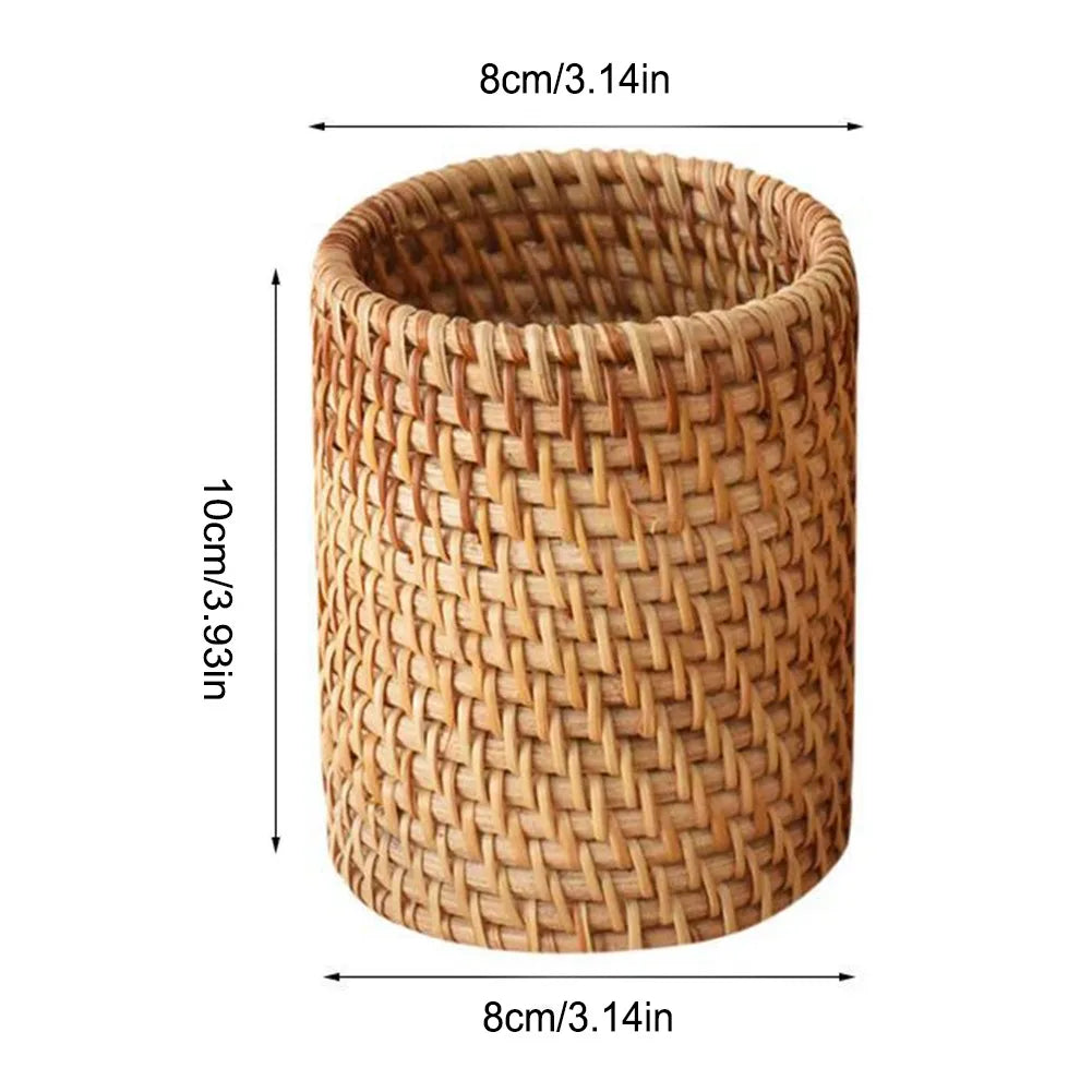 Handmade Rattan Storage Box Cosmetic Pen Holder Tea Ceremony Accessories Tableware Storage Decoration Household Storage Basket