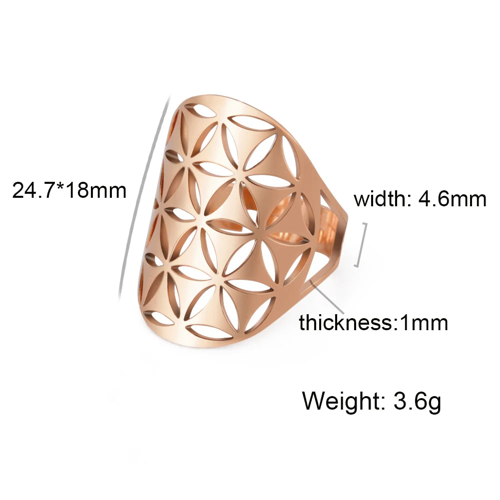 Unift Flower of Life Ring – Verstellbarer Edelstahlring für Damen und Herren | Vintage Geometrisches Design