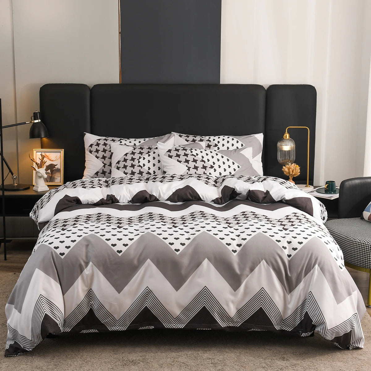 Boho Geometric Duvet Cover Set – Wendbares 3-teiliges Set in Twin und King Größe mit Streifen-/Chevron-Muster – Luxuriöses, Weiches Bettwäsche-Set