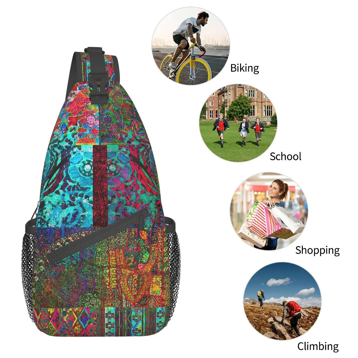 Bohemian Wonderland Small Sling Bag – Mandala Paisley Crossbody Backpack für Outdoor, Hiking & Alltag