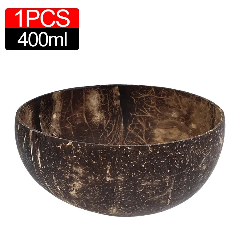 Natürliche Kokosnussschalen Set – 6/1 Stück Holzsalatschalen mit Löffel für Smoothies und Ramen