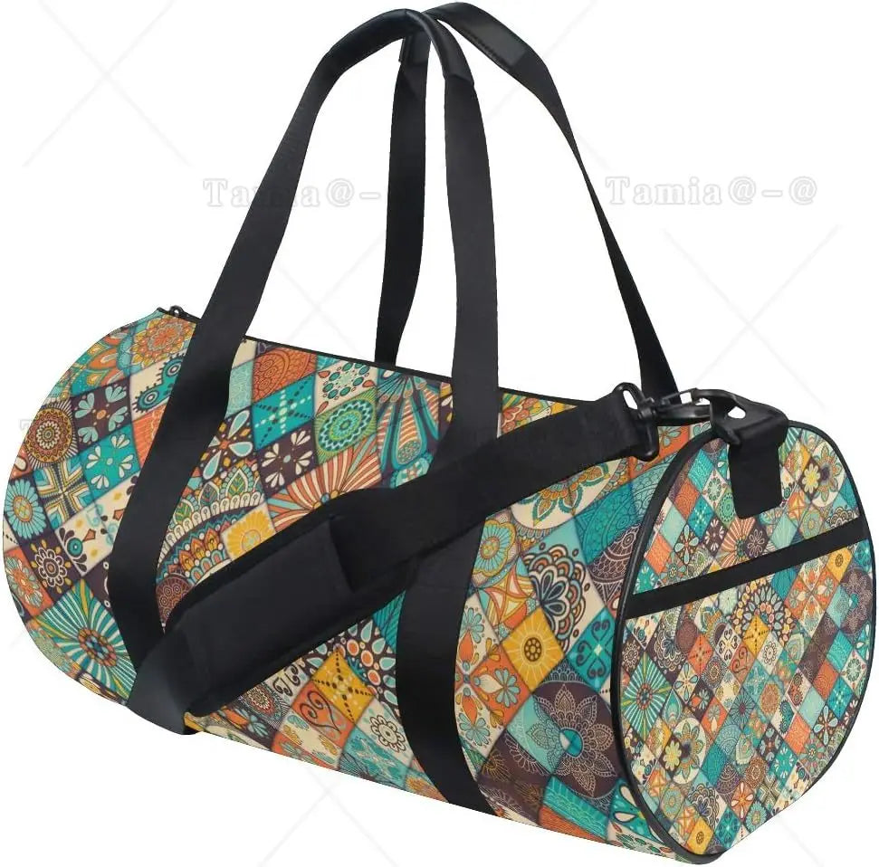 Bohemian Mandala Patchwork Sporttasche – Vielseitige Reise-, Fitnessstudio- und Schultertasche für Männer, Frauen und Kinder
