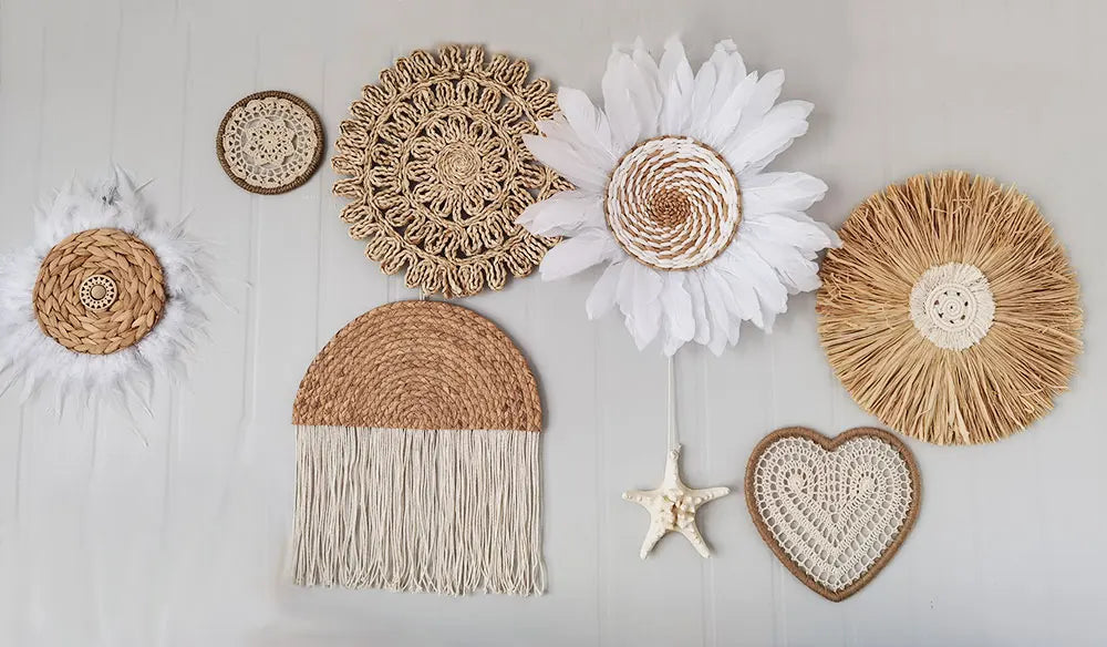 Rattan Wall Basket Decor Nordic INS Style Natural Wicker Woven Wall Hanging Ornament Kawaii Room Decor