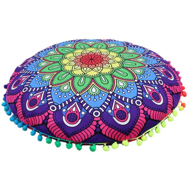 Runder Mandala Kissenbezug – Boho Stil Pouf Kissenhülle im Indianischen Design für Bodenpillow und Dekoration