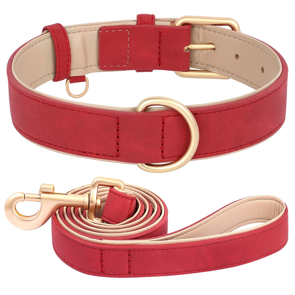 Soft Padded Hundehalsband & Leine Set aus PU-Leder – Verstellbar für kleine bis große Hunde