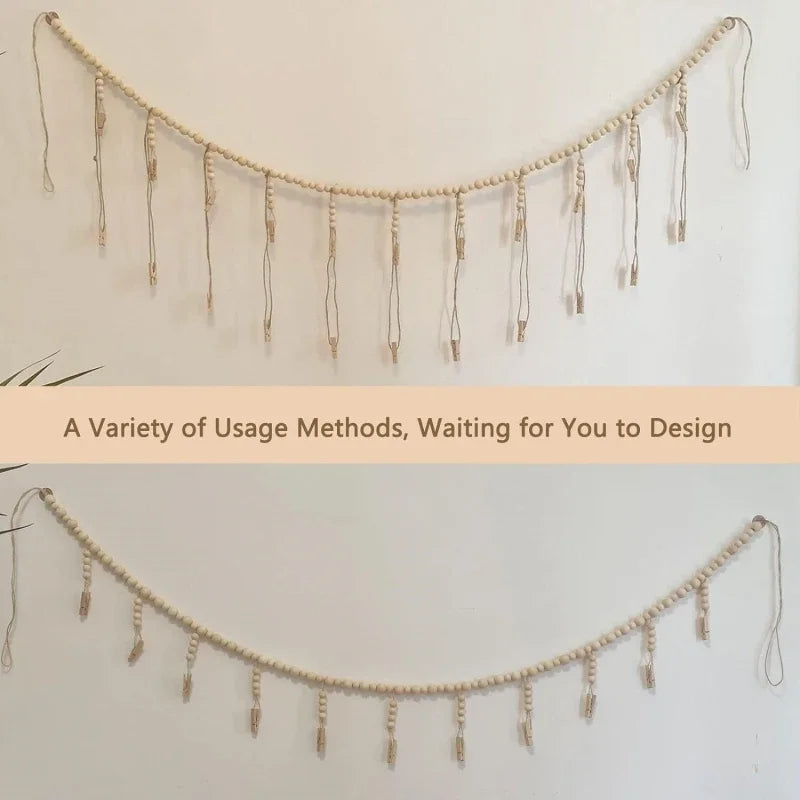 Boho Fotodisplay Wandbehang aus Holzperlen – Macrame-Teppich für Heimdekoration, Ästhetische Wandkunst & Einzigartige Geschenkidee