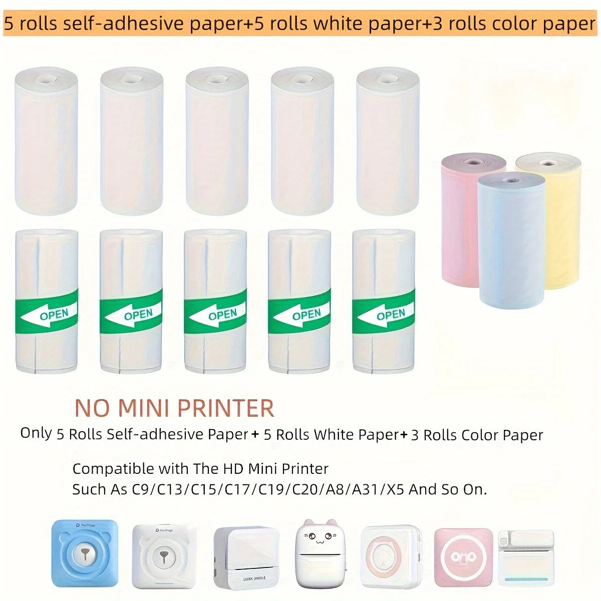 Thermalpapier Mini-Druck Selbstklebende Etiketten – 57mm Rollen für Mini-Drucker & Kinderkameras