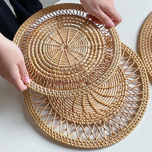 Handgefertigte Rattan Macrame Platzsets – Boho Coaster mit Fransen für Esszimmer, Küche & Hochzeitsdekoration
