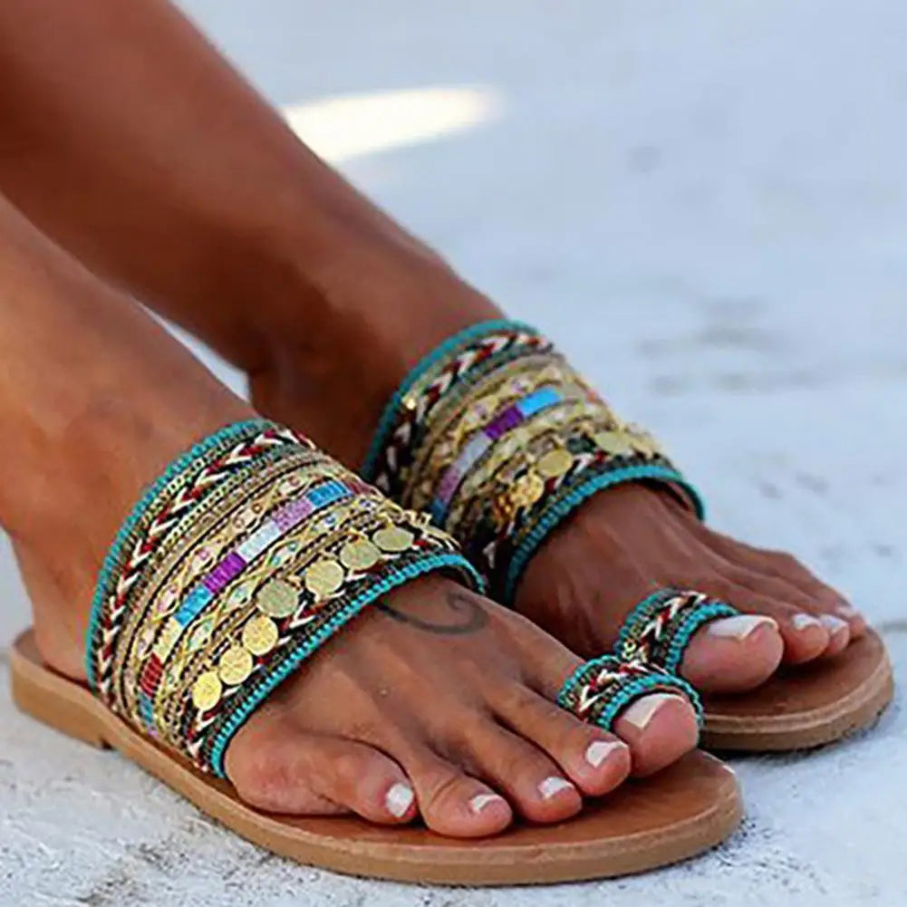 Stylische Frauen Flip Flops mit Fransen – Trendige Boho-Sandalen mit Strick-Obermaterial und Zehenring