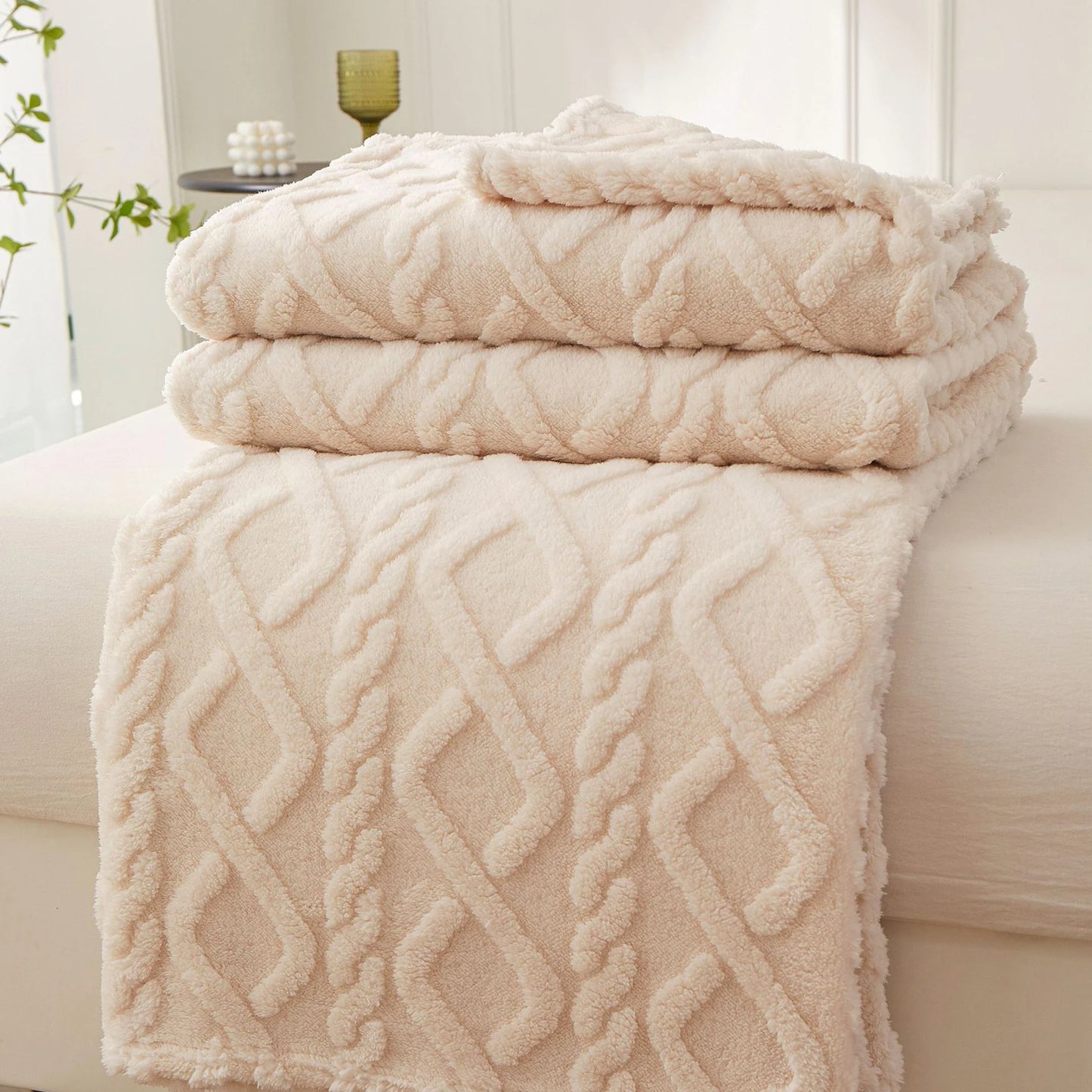 Weiche Winter-Sherpa-Decke im Patchwork-Design – Kuschelige Coral-Fleece-Decke für Sofa und Bett