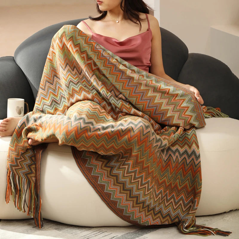 Woven Blanket – Retro Geometrische Azteken Plaid Decke für Sofa, Bett, Reisen und mehr