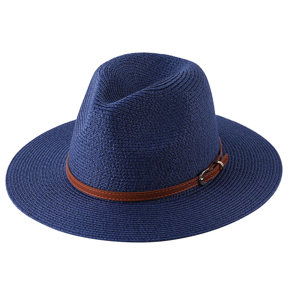 Panama Strohhut mit breiter Krempe – UV-Schutz Fedora für Damen und Herren, Größen 56-60 cm