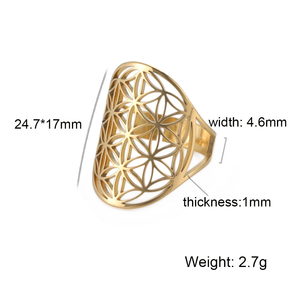 Unift Flower of Life Ring – Verstellbarer Edelstahlring für Damen und Herren | Vintage Geometrisches Design