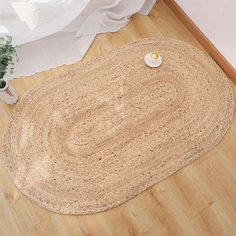 Natürliche Rattan-Oval- und Rundteppiche für Wohnzimmer und Schlafzimmer – Japanischer Stil, Handgewebte Strohteppiche aus Schilfrohrgras für Zuhause