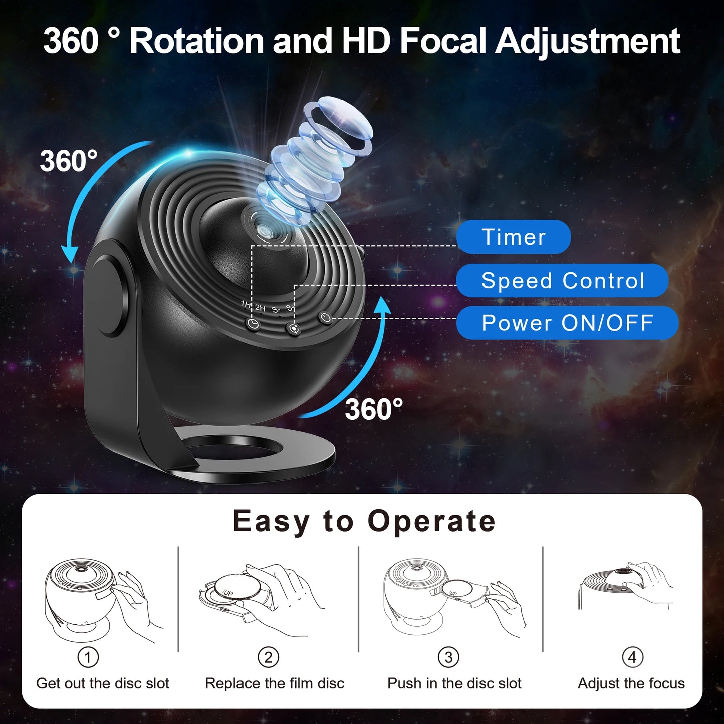 13-in-1 Planetarium Star Projector – 360° Rotierender Galaxy Projektor mit HD-Bildern, Mute Design und Timer für Schlafzimmer, Geburtstags- & Weihnachtsdekoration