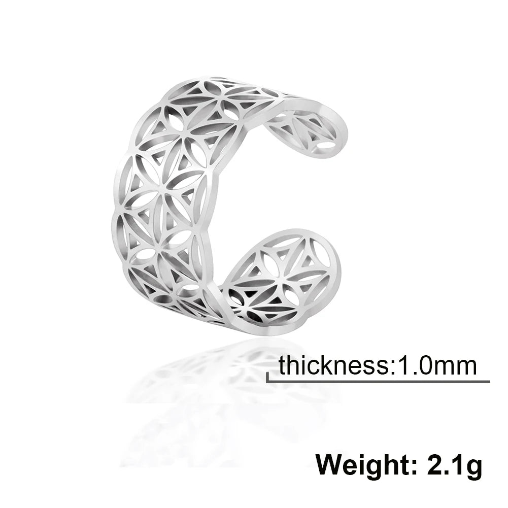 Unift Flower of Life Ring – Verstellbarer Edelstahlring für Damen und Herren | Vintage Geometrisches Design