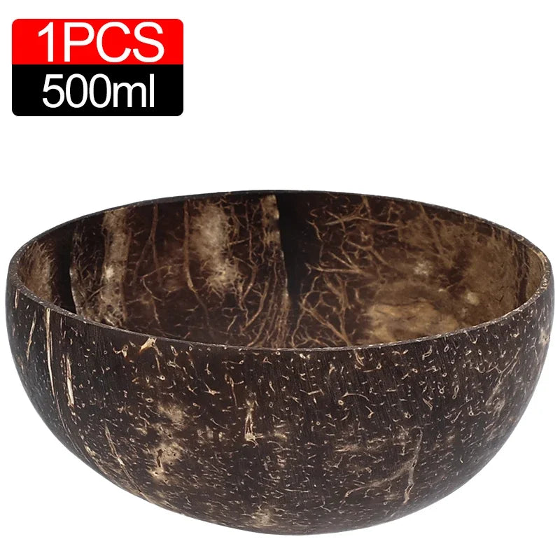 Natürliche Kokosnussschalen Set – 6/1 Stück Holzsalatschalen mit Löffel für Smoothies und Ramen