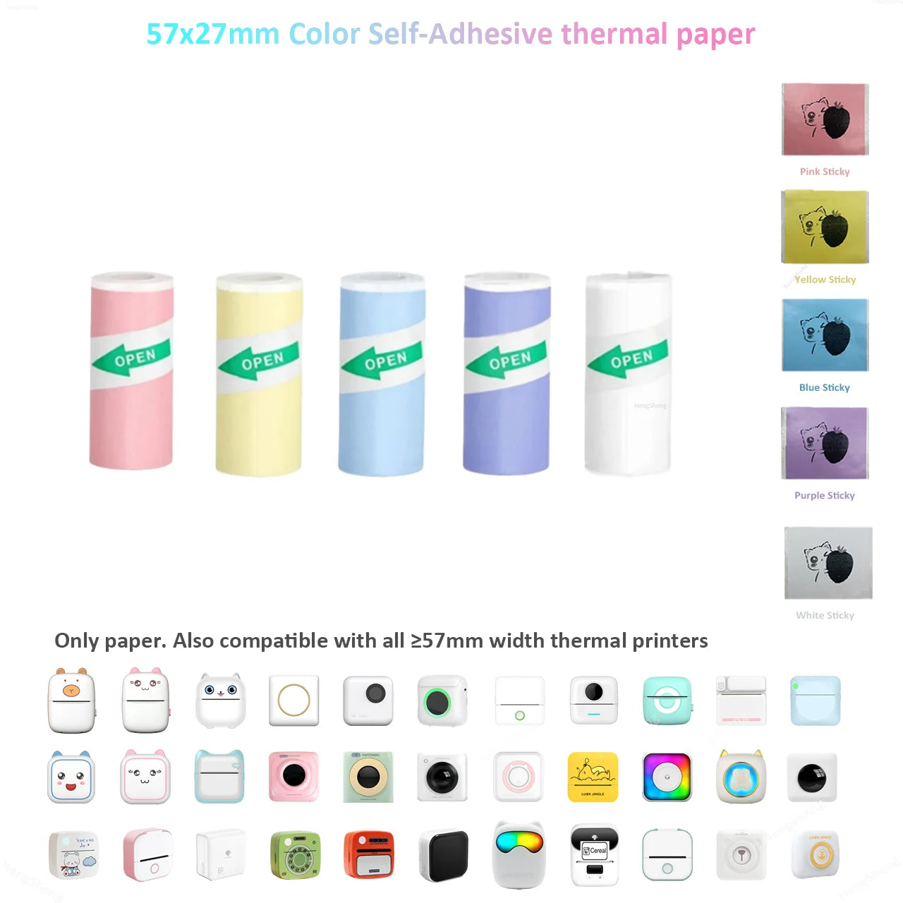 Thermalpapier Mini-Druck Selbstklebende Etiketten – 57mm Rollen für Mini-Drucker & Kinderkameras