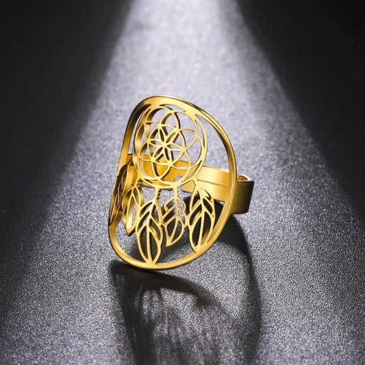 Skyrim Dream Catcher Ring – Verstellbarer Edelstahl-Ring in Gold für Damen | Perfektes Geschenk