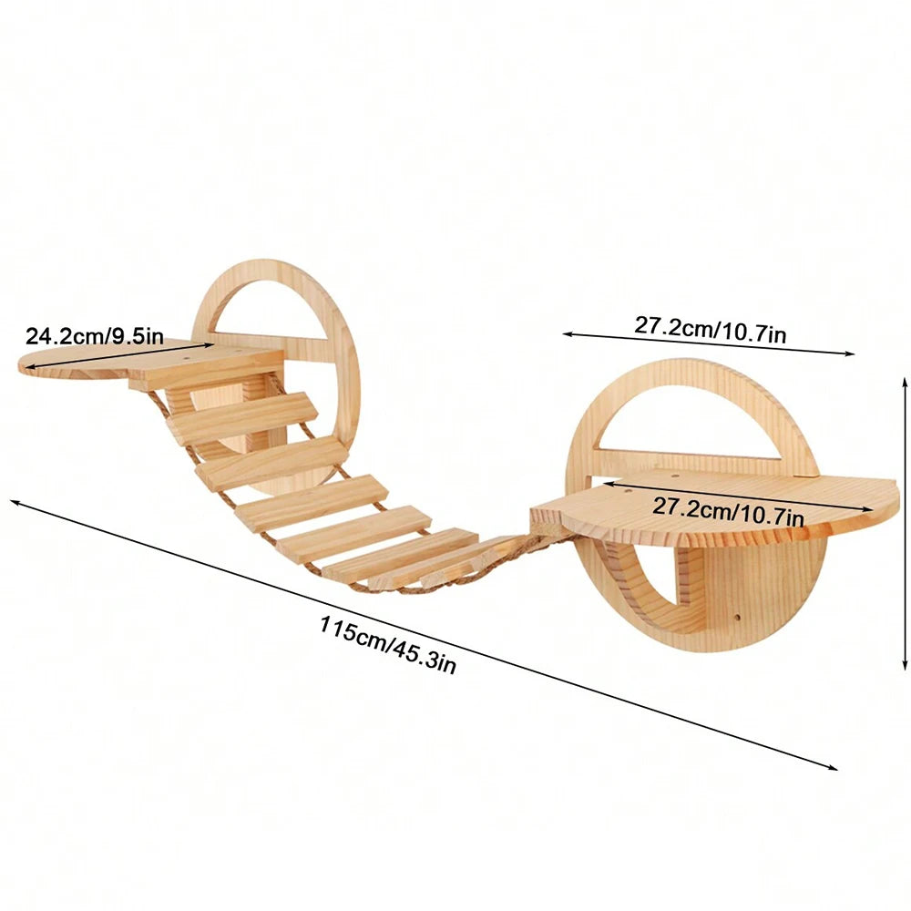 Katzenwandregal mit Kratzstange und Katzenhängematte – Kletterbrücke aus Sisal für Spiel und Entspannung