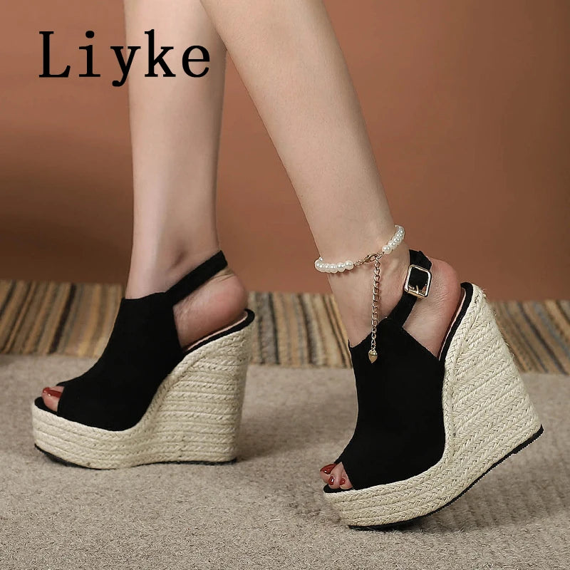 Liyke Sommer Peep-Toe Wedge-Sandalen für Damen – Modische Plattform High Heels mit Schnallenriemen