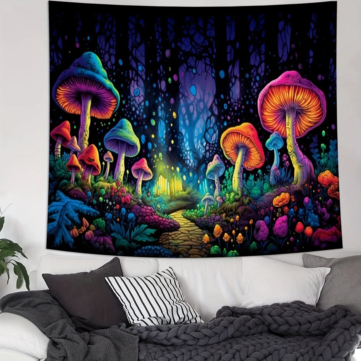 Magischer Baum des Lebens Wandteppich – Psychedelischer Pilzwald im Boho-Stil für Ihr Zuhause