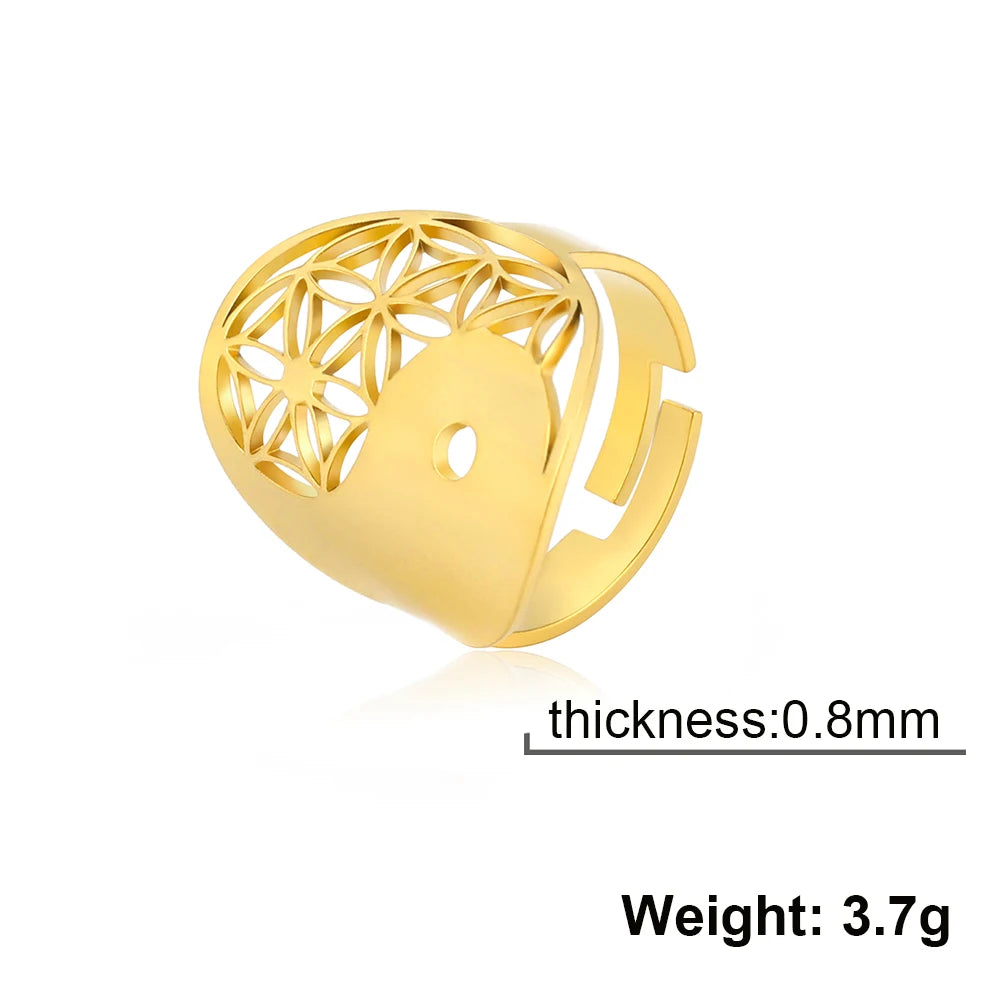 Unift Flower of Life Ring – Verstellbarer Edelstahlring für Damen und Herren | Vintage Geometrisches Design