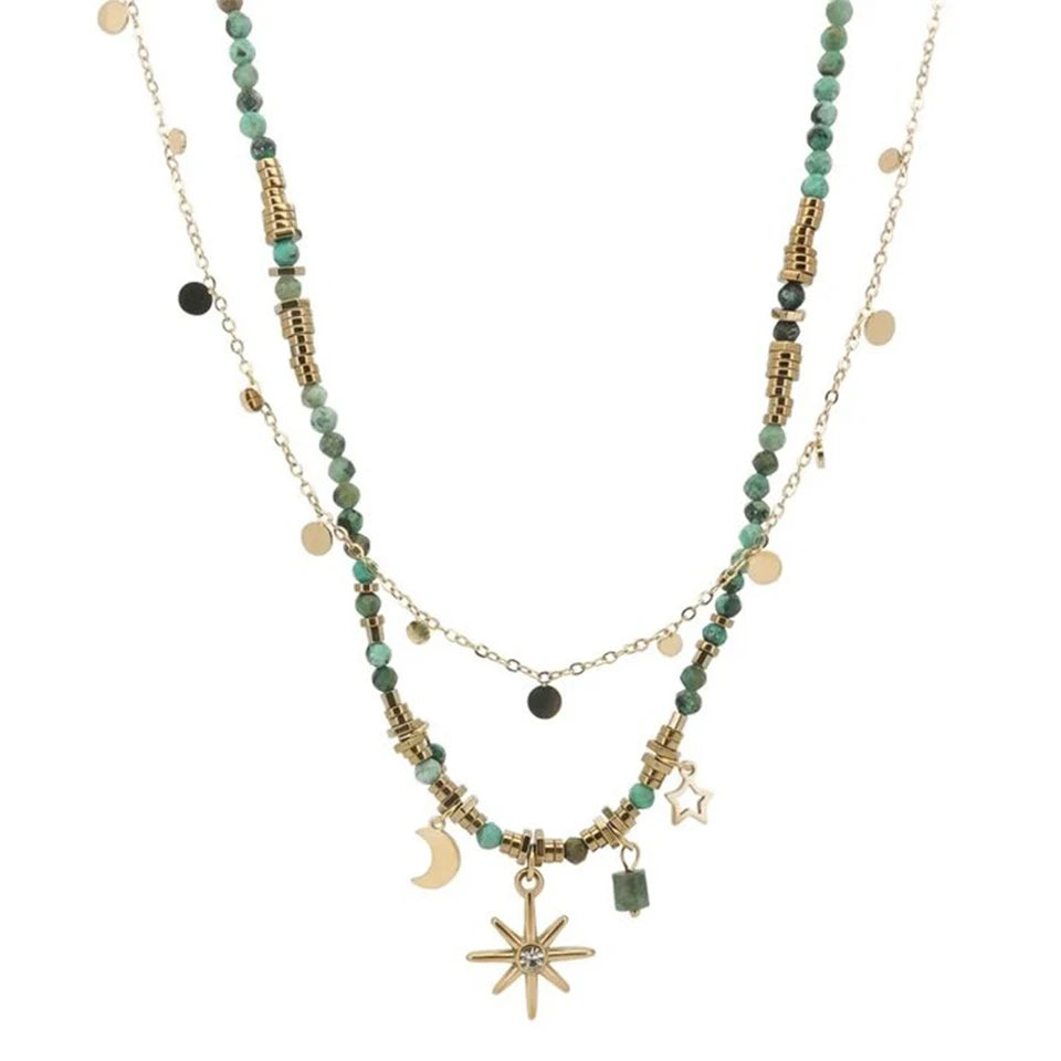 ZAKOL Ethnische Sternen-Halskette für Damen – Zinklegierung Anhänger mit O-Kette für Party und besondere Anlässe