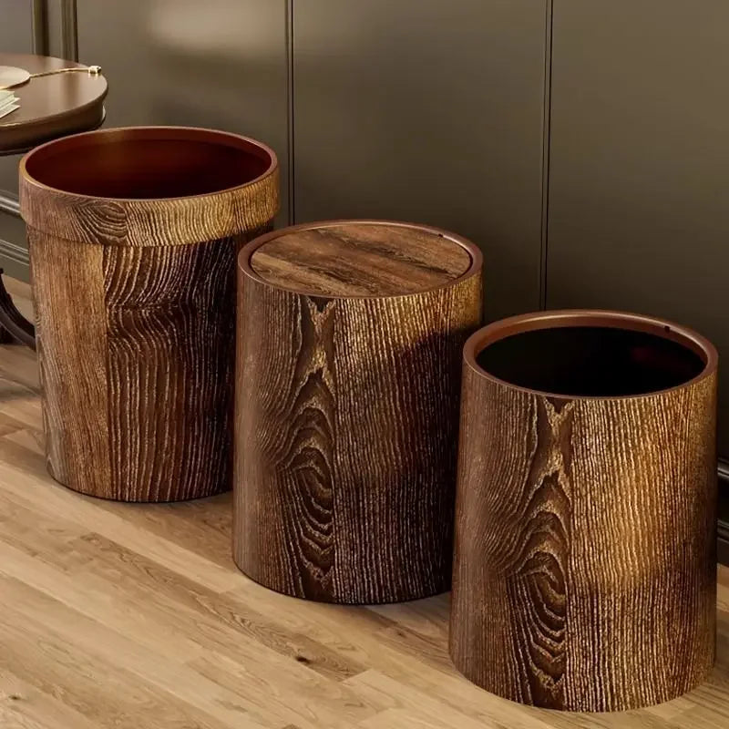 Holzoptik Abfalleimer Aufbewahrungseimer für Haushalt, Wohnzimmer, Küche, Büro und Toilette – Multifunktionaler Papierkorb