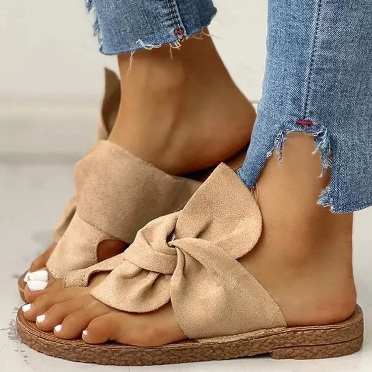 Schöne Sommer-Slipper für Damen mit Schmetterlingsknoten – Bequeme Flats in Soliden Farben für Strand und Freizeit (Gr. 35-43)