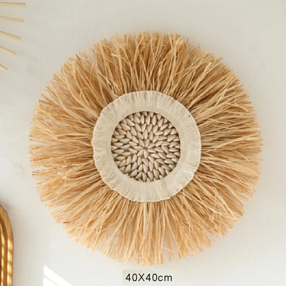 Rattan Wall Basket Decor Nordic INS Style Natural Wicker Woven Wall Hanging Ornament Kawaii Room Decor