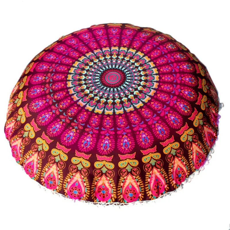 Runder Mandala Kissenbezug – Boho Stil Pouf Kissenhülle im Indianischen Design für Bodenpillow und Dekoration