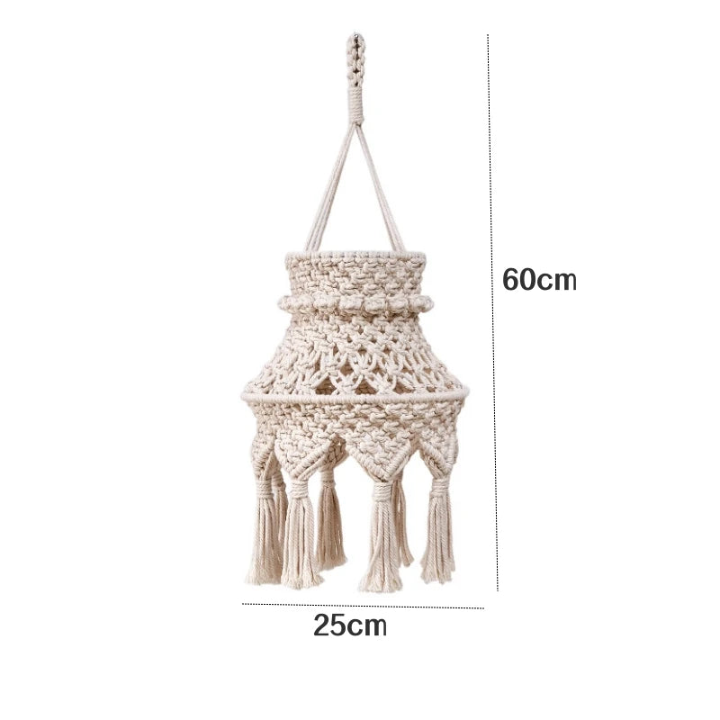 Boho Makramee Lampenschirm – Handgewebter DIY LED Kronleuchter Lampenschirm für Wohnzimmer und Tischlampen