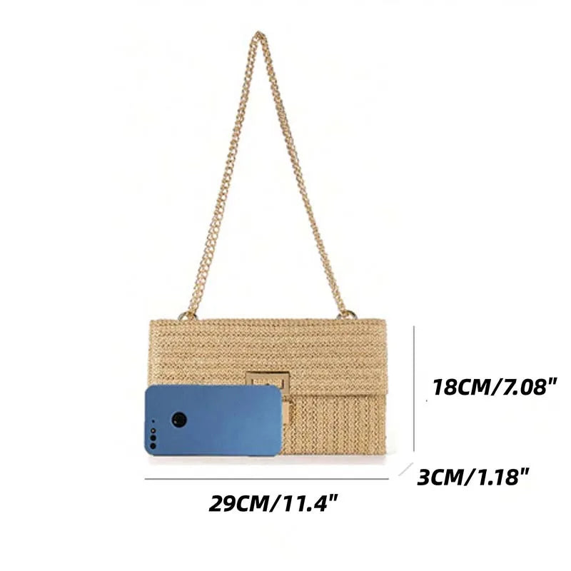 Boho Woven Beach Bag – Sommerliche Rattan Clutch und Schultertasche im Envelope-Design