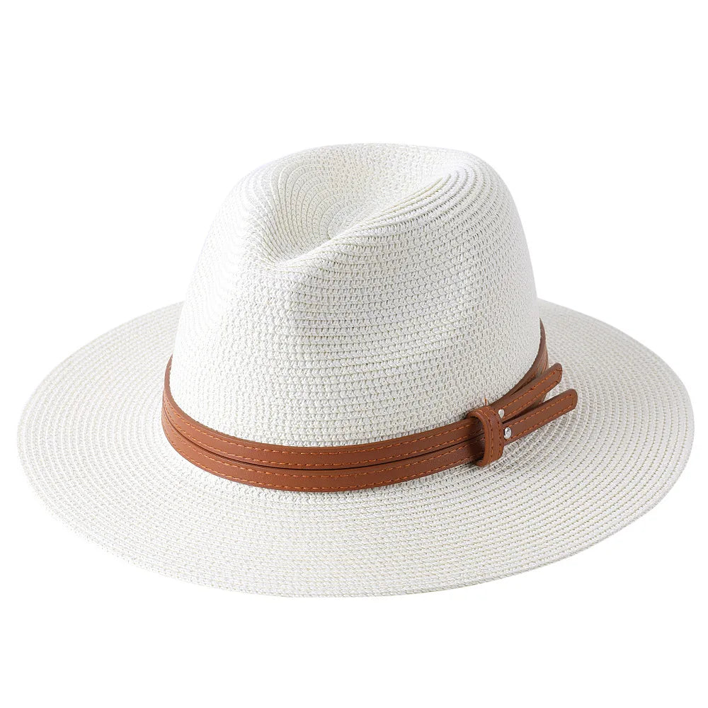 Panama Strohhut mit breiter Krempe – UV-Schutz Fedora für Damen und Herren, Größen 56-60 cm