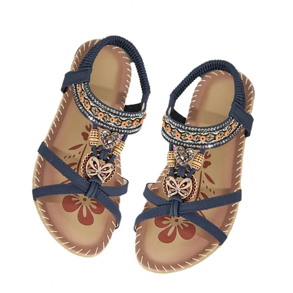 Stylische Boho-Sandalen für Damen – Atmungsaktive, Anti-Rutsch Sandalen mit Perlen und Strasssteinen für den Sommer
